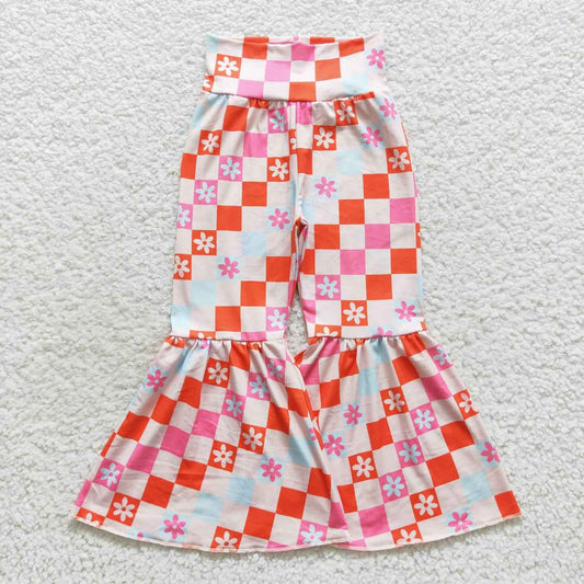 P0263 Pink Plaid Girls Legging Long Pants Bell Bottom