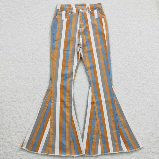 P0153 Adult Orange White Striped Girls Bell Pants Denim Jeans