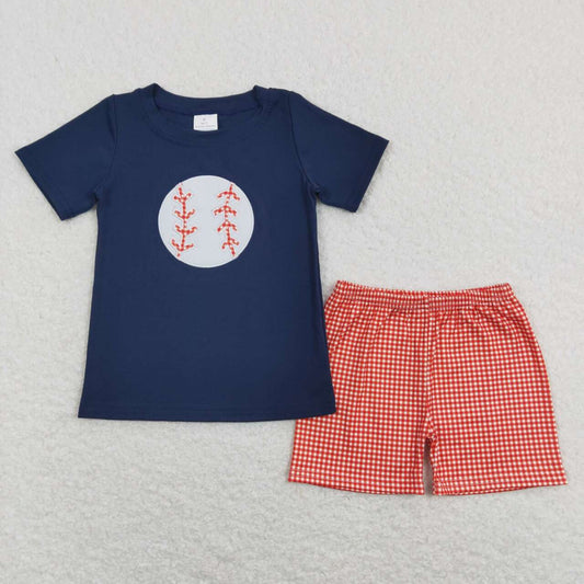 BSSO0404 Red Blue Softball Embroidery Girls Short Sleeve Shorts Outfits