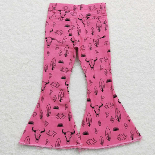 P0159 Pink Cactus Cow Girls Bell Pants Denim Jeans