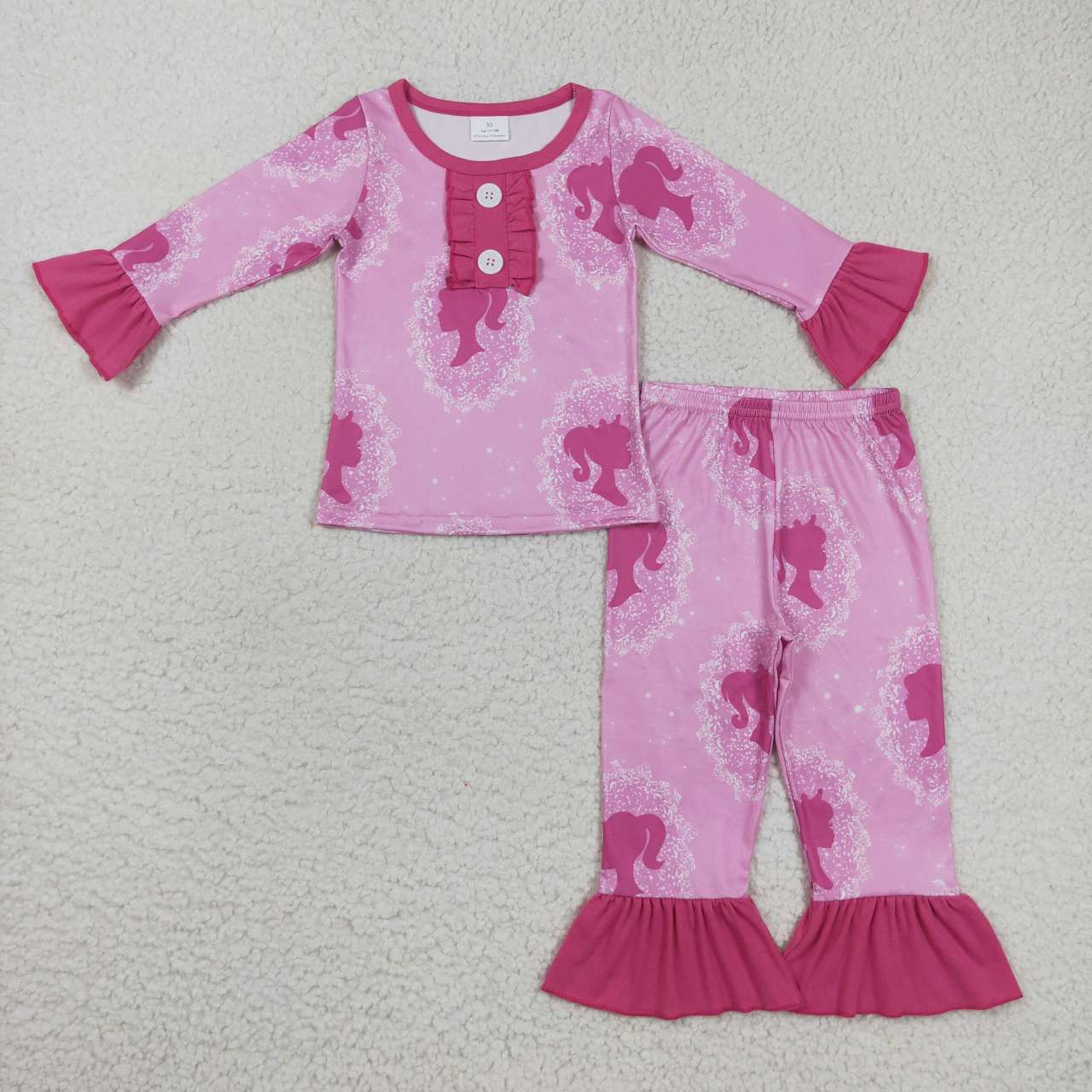 GLP0646   Pink B Cartoon Girls Long Sleeve Pants Outfits Pajamas