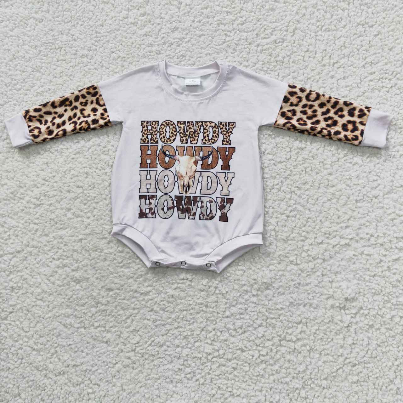 LR0282 Howdy Leopard Girls Long Sleeve Romper