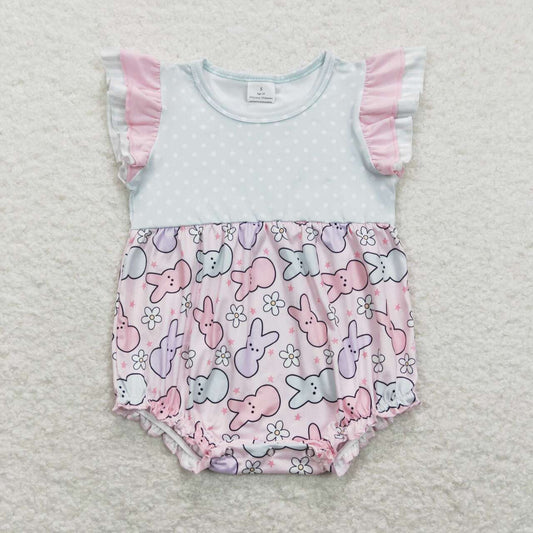 SR0784 Easter Pink Rabbit Girls Short Sleeve Romper