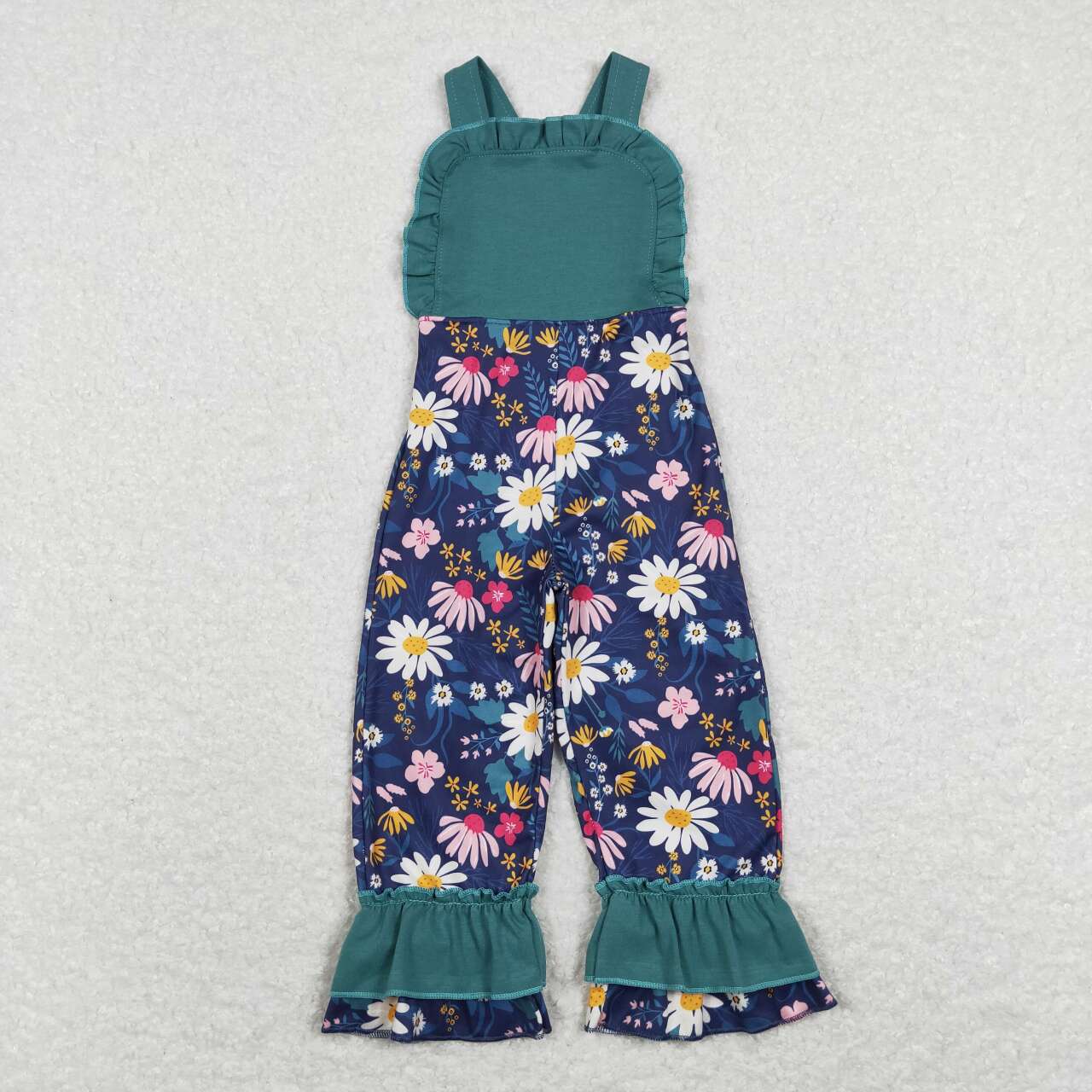 SR0964 Blue Floral Print Girls Sleeveless Jumpsuit