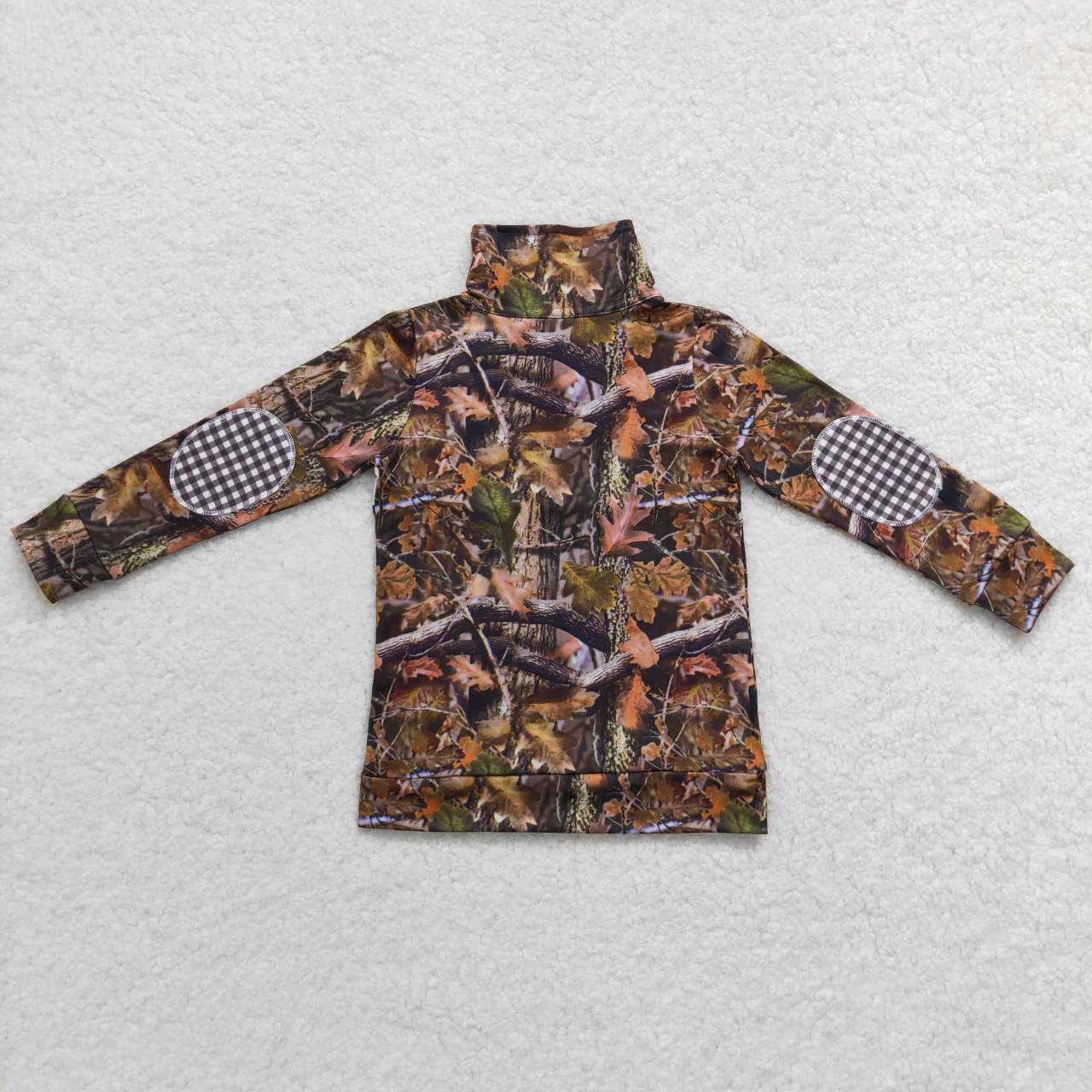 BT0331   Green Deer Camo Boys Long Sleeve Top Collar Polo Pullover T-Shirts