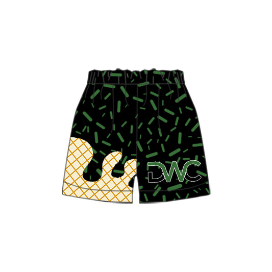 CUSTOM Pre-Order MOQ 5 PCS Boys DWC Waffle Black Green Drip Shorts 202602
