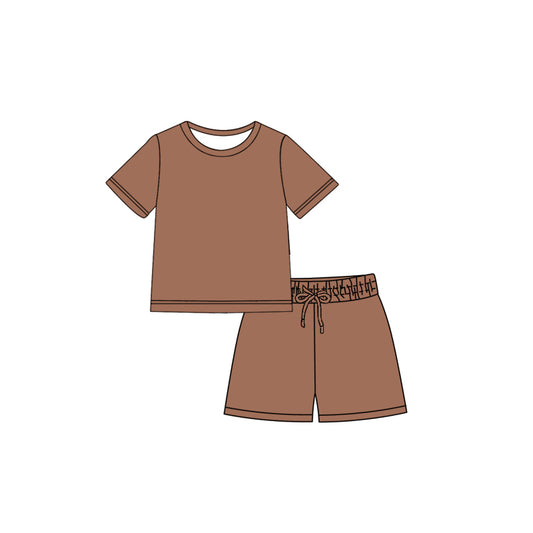 CUSTOM Pre-Order MOQ 5 PCS Adult Female Solid Brown Short Sleeve Shorts Sets 202606