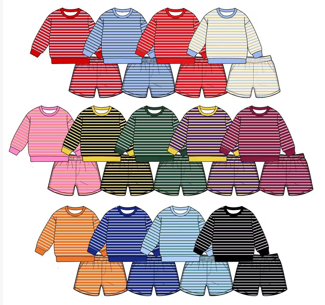 Preorder MOQ 5 PCS Solid Color Stripe Long Sleeve Yoga Adult Women's Shorts Sets