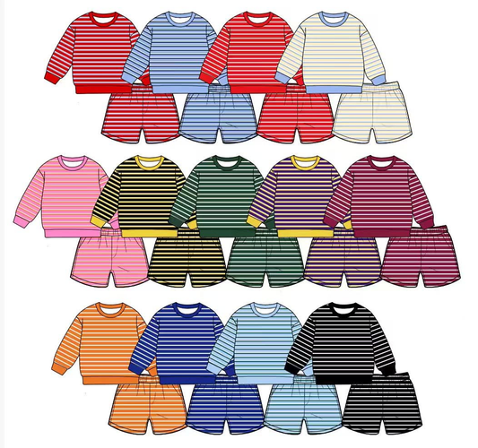 Preorder MOQ 5 PCS Solid Color Stripe Long Sleeve Yoga Adult Women's Shorts Sets