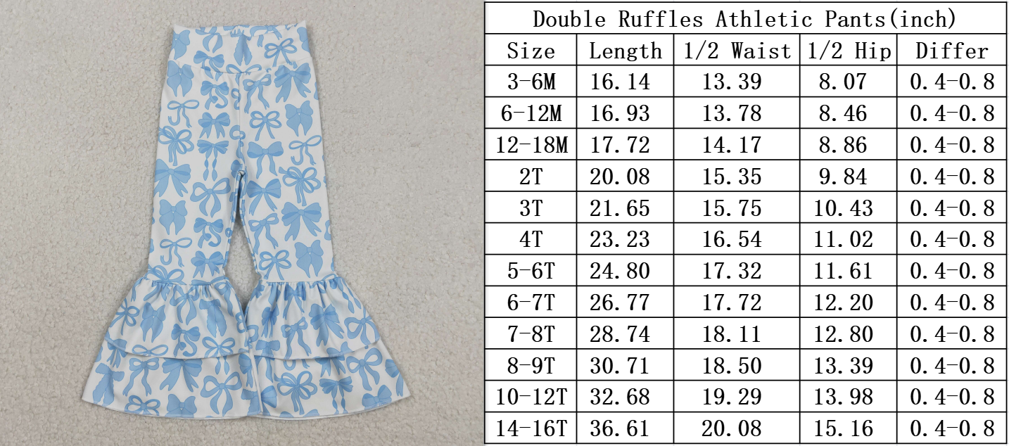 P0886 Girls Blue Bows Double Ruffle Yoga Bell Bottom Pants 202511 RTS