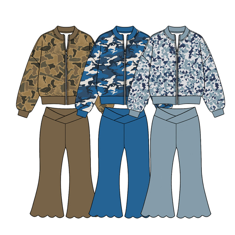Preorder MOQ 5 pcs Each Color Hunting Camo Yoga Girls Coat Scallop Edge Pants Set-2026.8.26