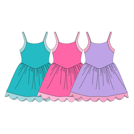 Preorder MOQ 5 pcs Each Style Solid Colorful Straps Yoga Scallop Edge Girl's Dress 202609