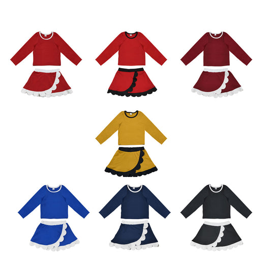 Preorder MOQ 5 pcs Each Style Solid Color Scallop Edge Yoga Girls Skorts Set 202609