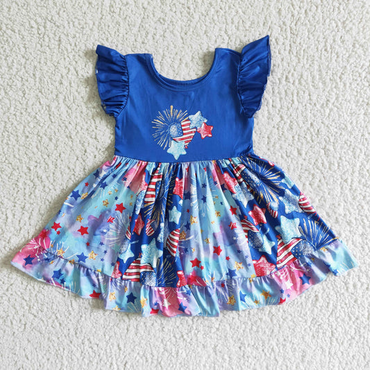 Clearance GSD0070 Girls National Day fireworks blue flying sleeve skirt high quality