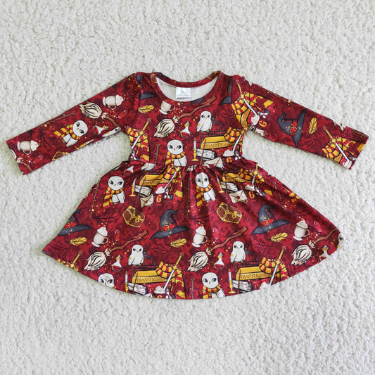 Clearance 6 A6-4 Red Cartoon Girls Long Sleeve Dresses