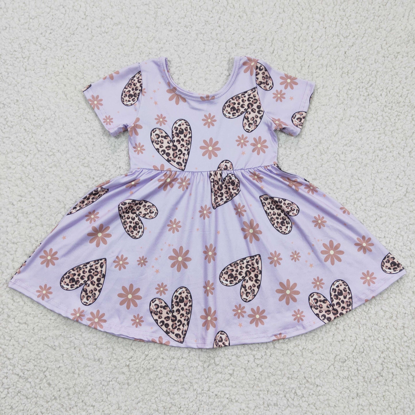 GSD0213 Valentine Love Leopard Purple  Girls Short Sleeve Dresses