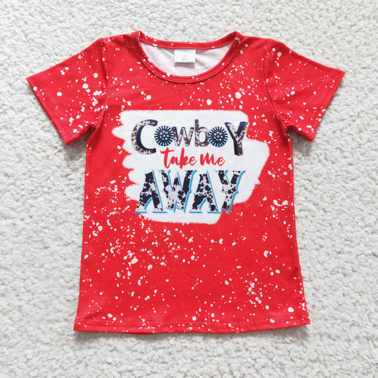 GT0105 Cowboy Take The Away Red Girls Short Sleeve Top T-shirts