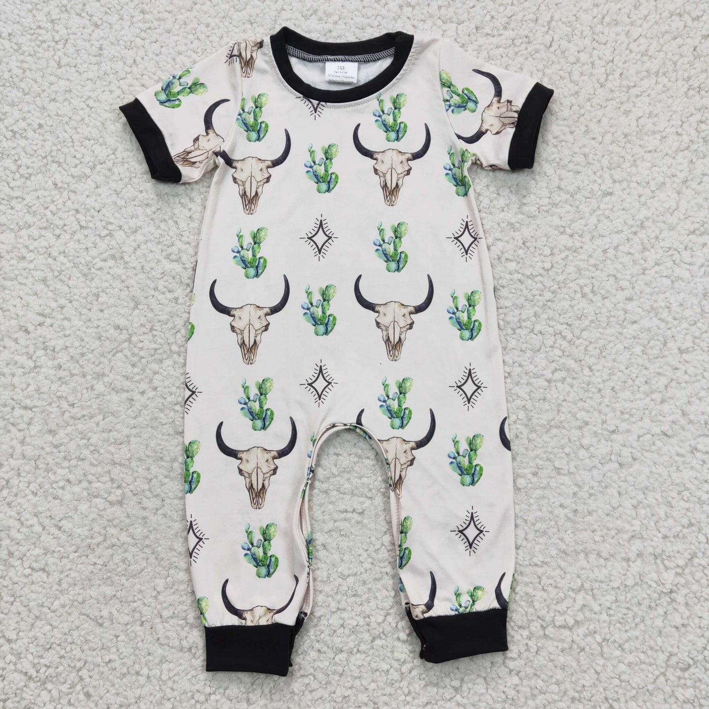 SR0144 Green Highland Cow Cactus Boys Short Sleeve Romper