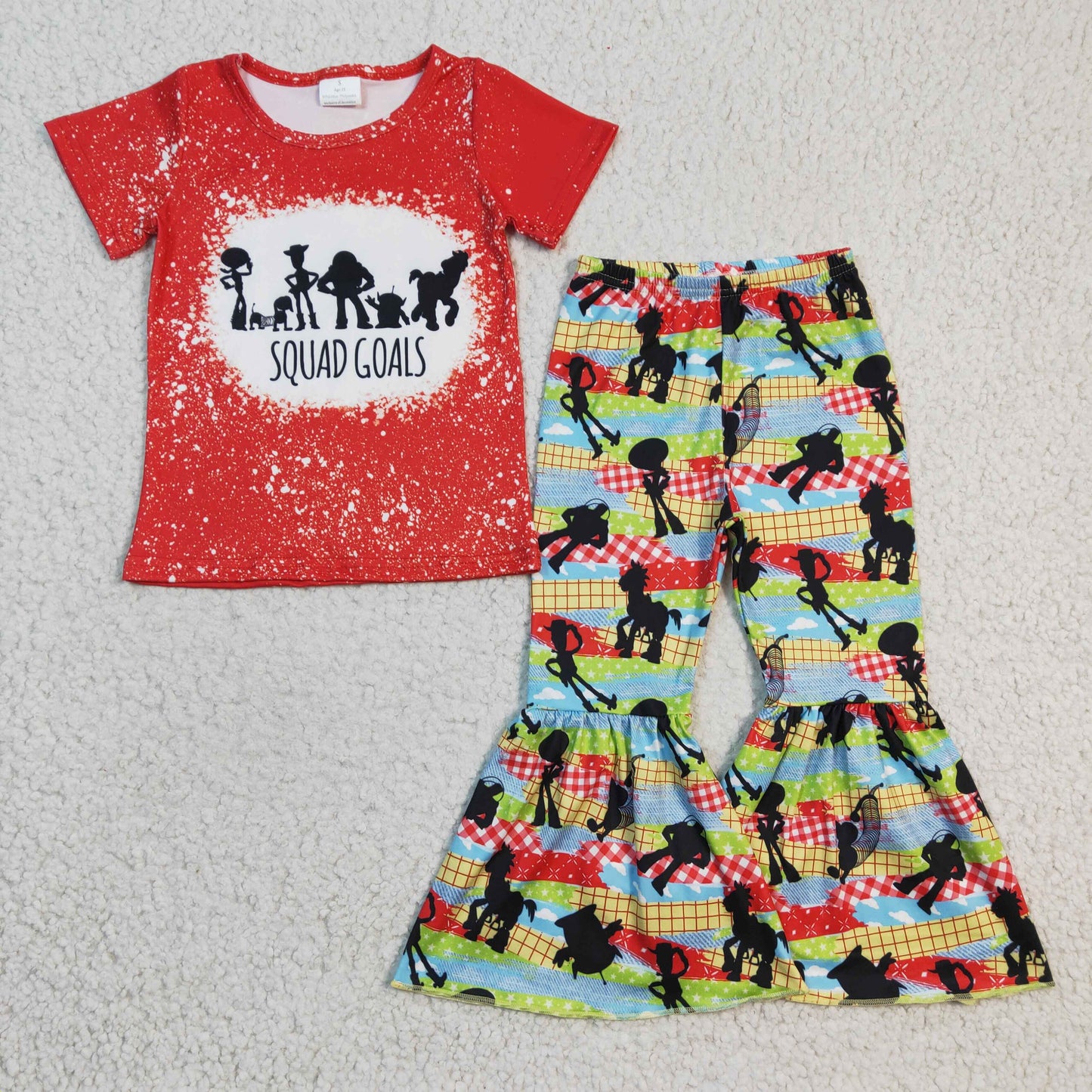 GSPO0337 Red Bleach Cartoon Girls Short Sleeve Bell Bottom Pants Outfits