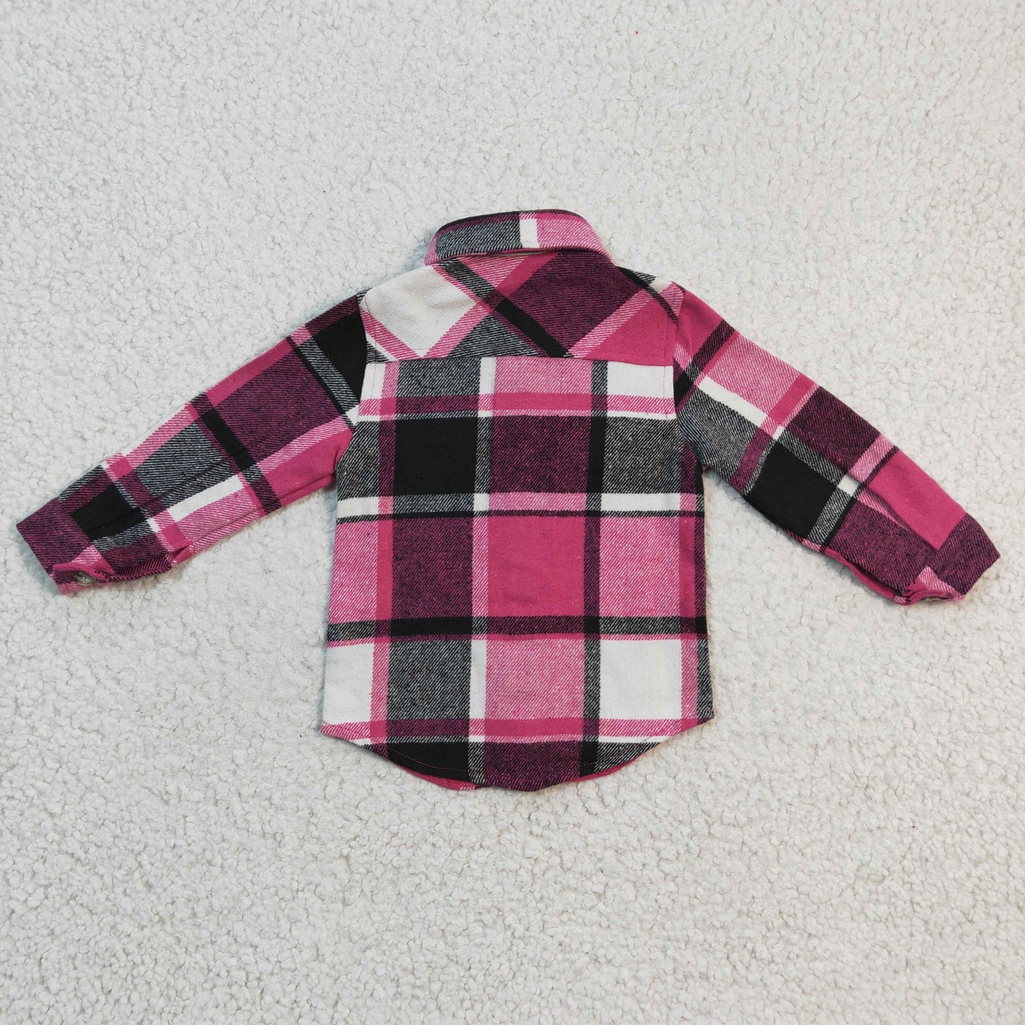 GT0104 Pink Plaid Girls Long Sleeve Top Winter Collar T-Shirts