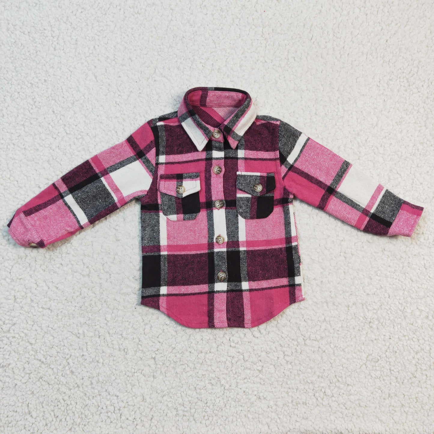 GT0104 Pink Plaid Girls Long Sleeve Top Winter Collar T-Shirts