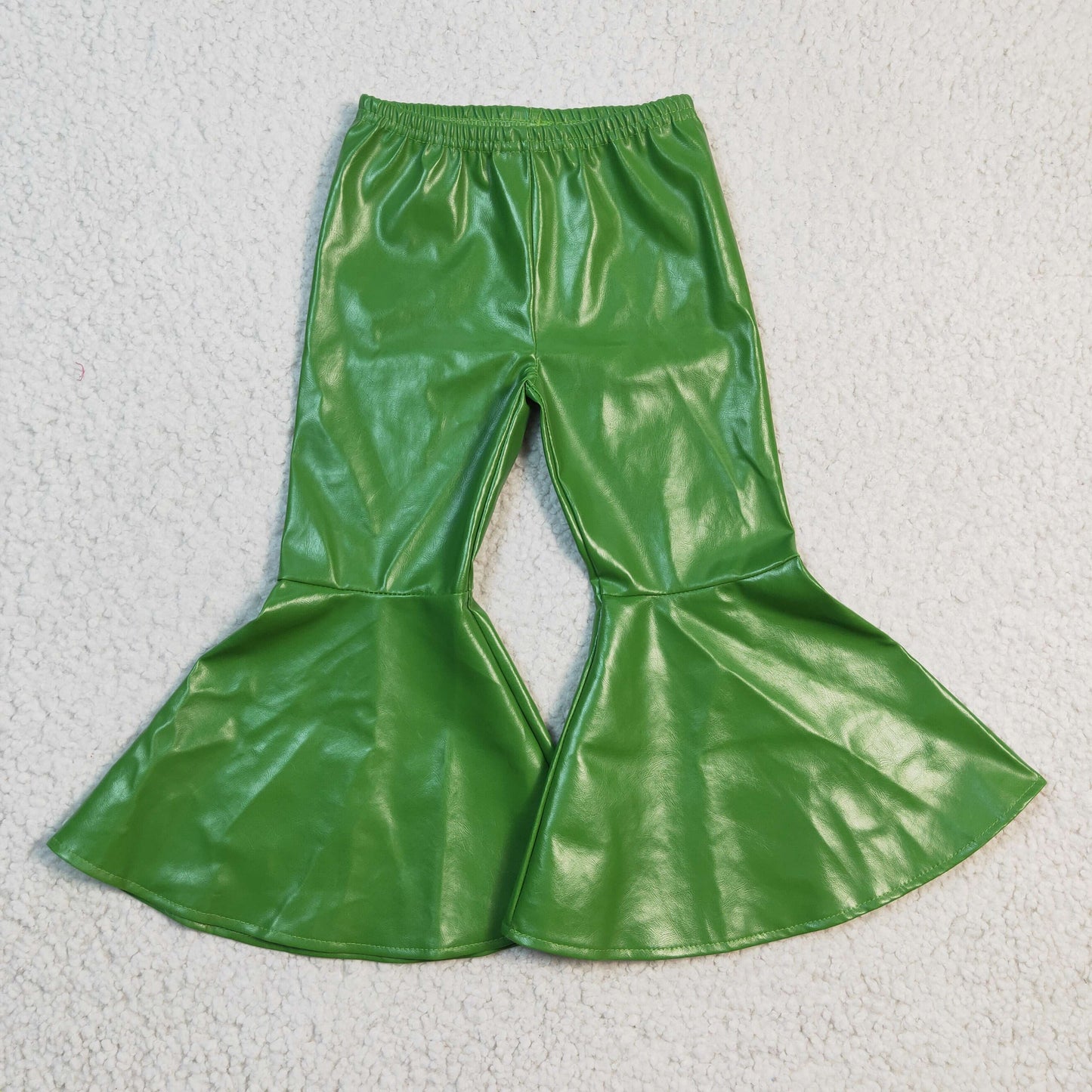 P0051 Green Leather pants Bell-bottom Kids Long Pants