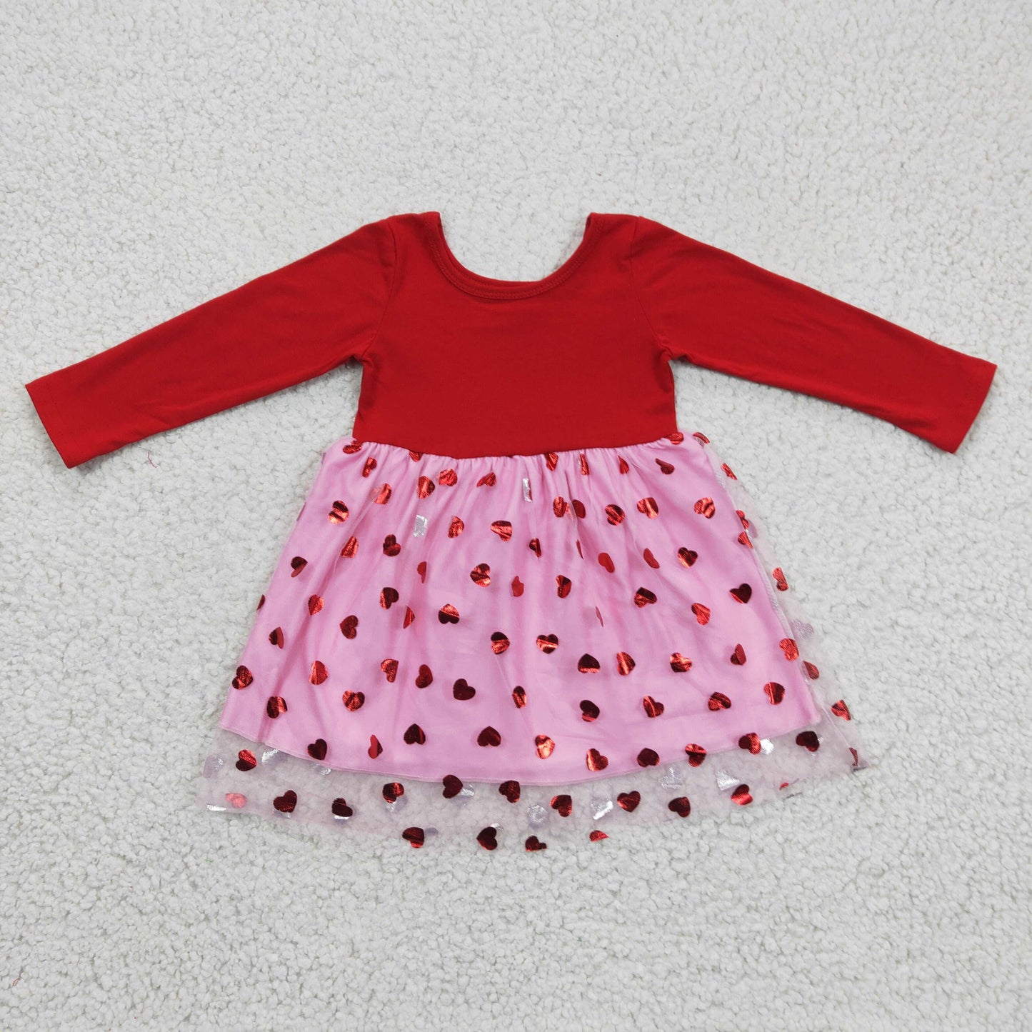 GLD0171 Valentine Love Red Pink Tulle Tutu Girls Long Sleeve Dresses