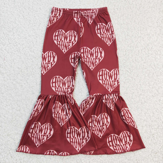 P0052 Red Howdy Cow Print Girls Long Pants