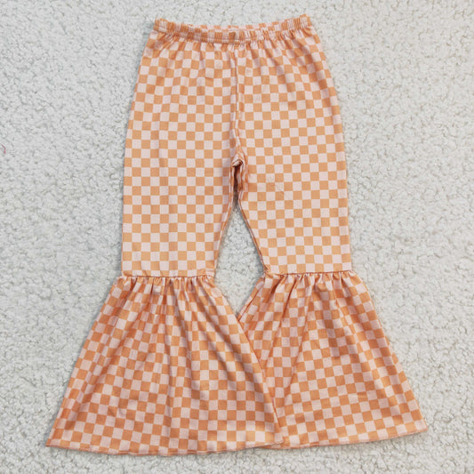 P0057 Orange Pink Plaid Print Girls Long Pants