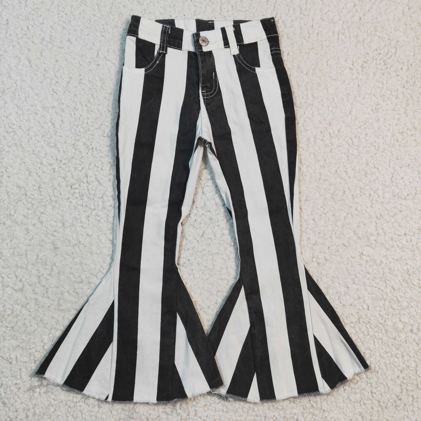 P0046 Black Striped Girls Bell Pants Denim Jeans