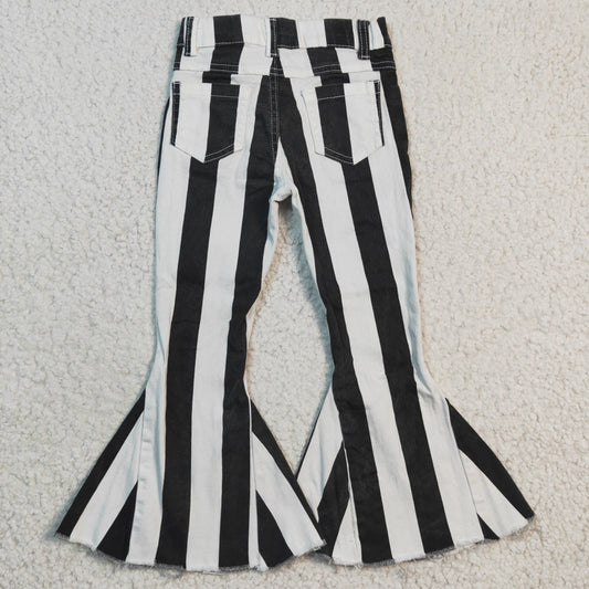 P0046 Black Striped Girls Bell Pants Denim Jeans