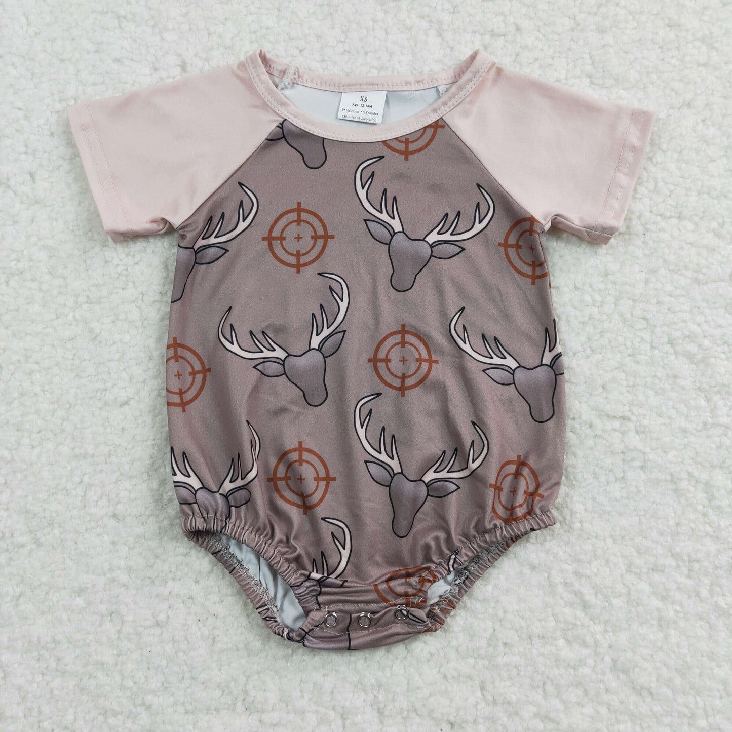 SR0131 Brown Highland Cow Deer Girls Short Sleeve Romper