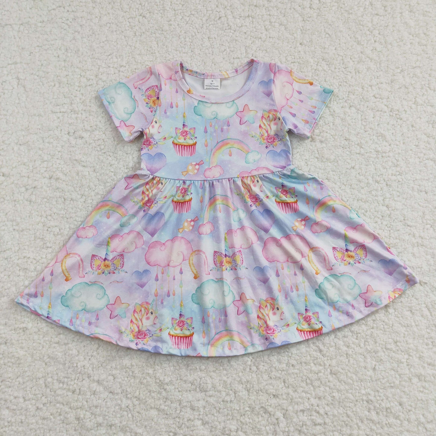 GSD0166 Valentine Purple Pink Unicorn Rainbow Love  Girls Short Sleeve Dresses