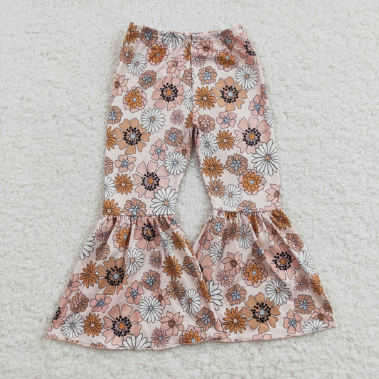 P0058 Orange Pink Floral Print Girls Long Pants