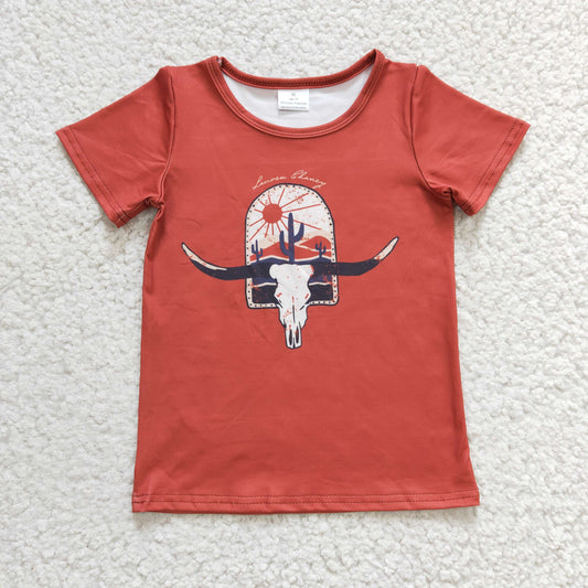 GT0106 Red Highland Cow Girls Short Sleeve Top T-shirts