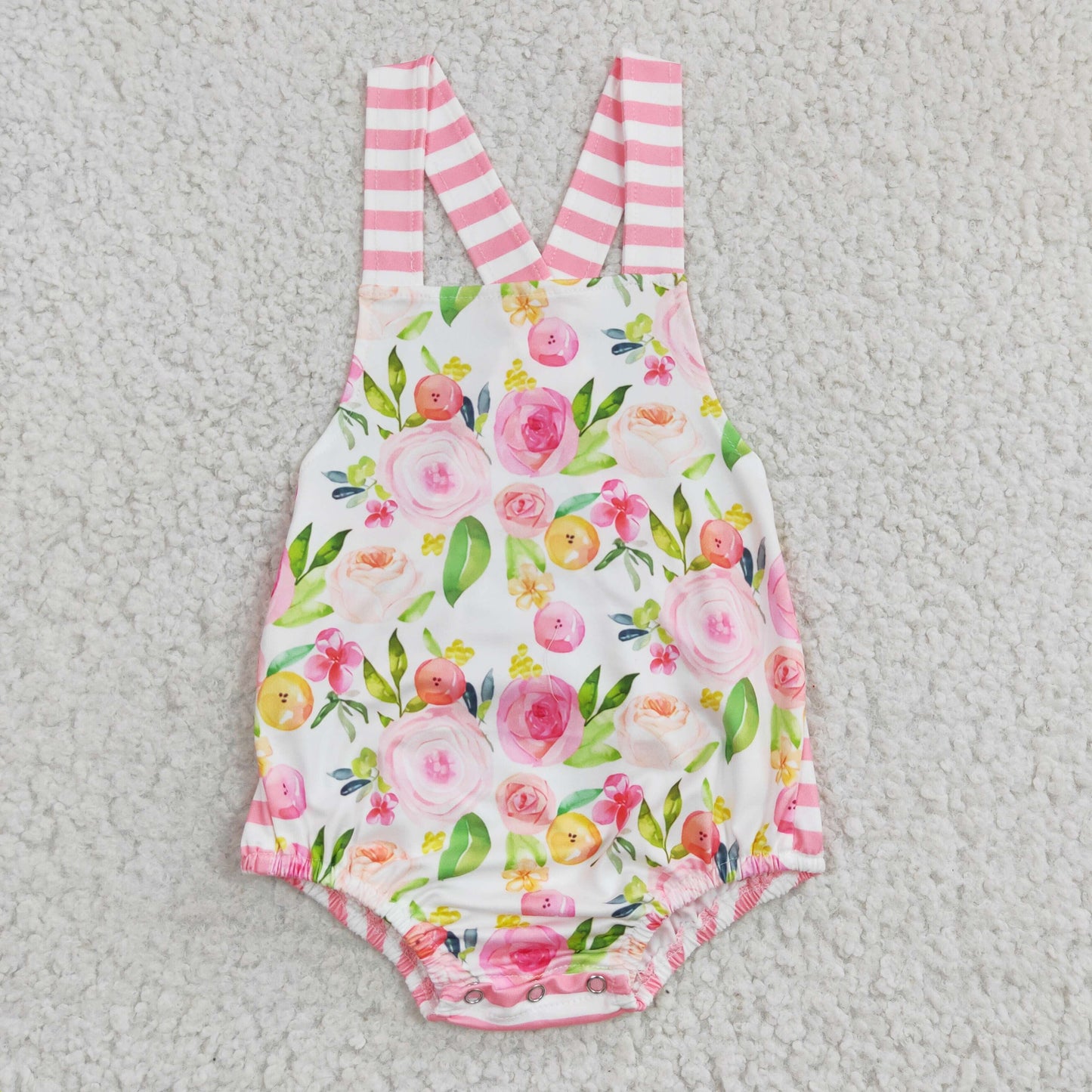 A17-9-2 Pink Floral Print Girls Sleeveless Romper