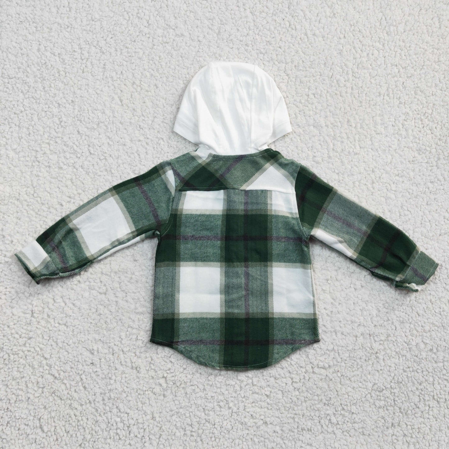 BT0209 Green Plaid White Pockets Boys Long Sleeve Hoodies Top