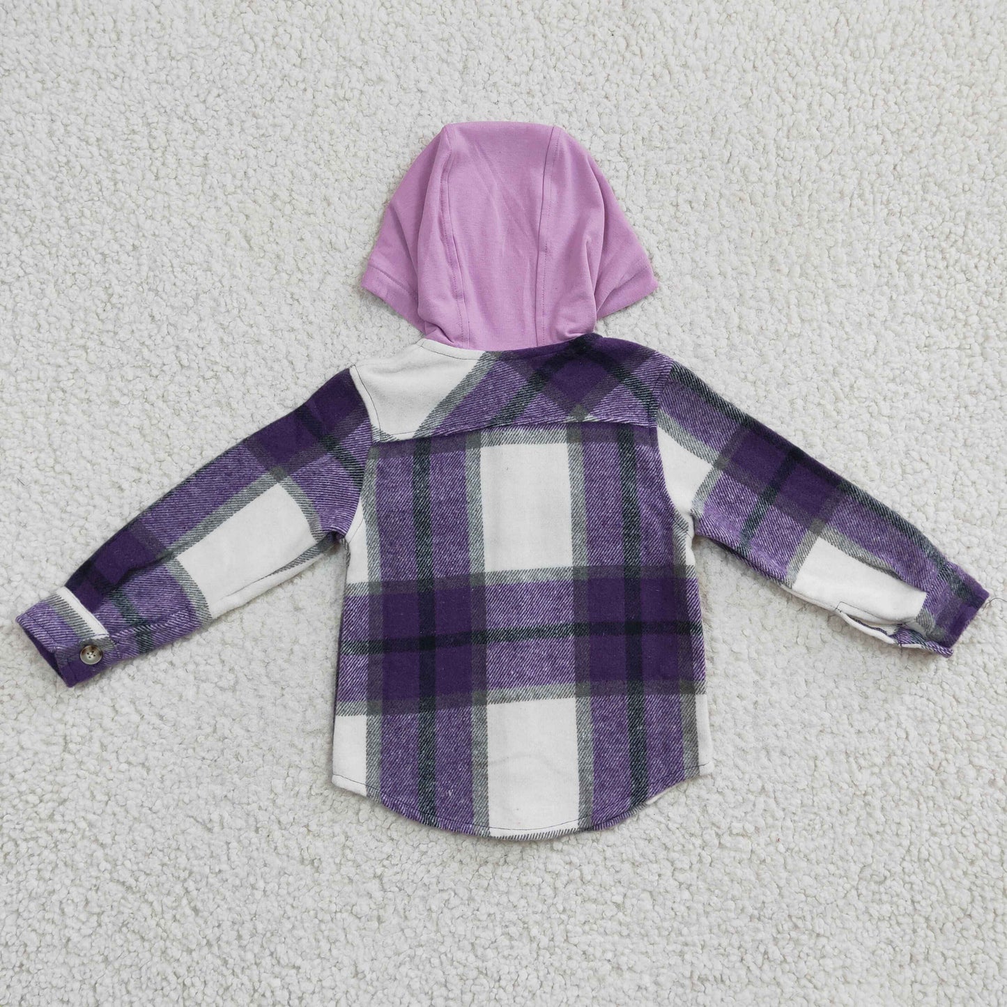 GT0150 Purple Plaid White Pockets Boys Long Sleeve Hoodies Top