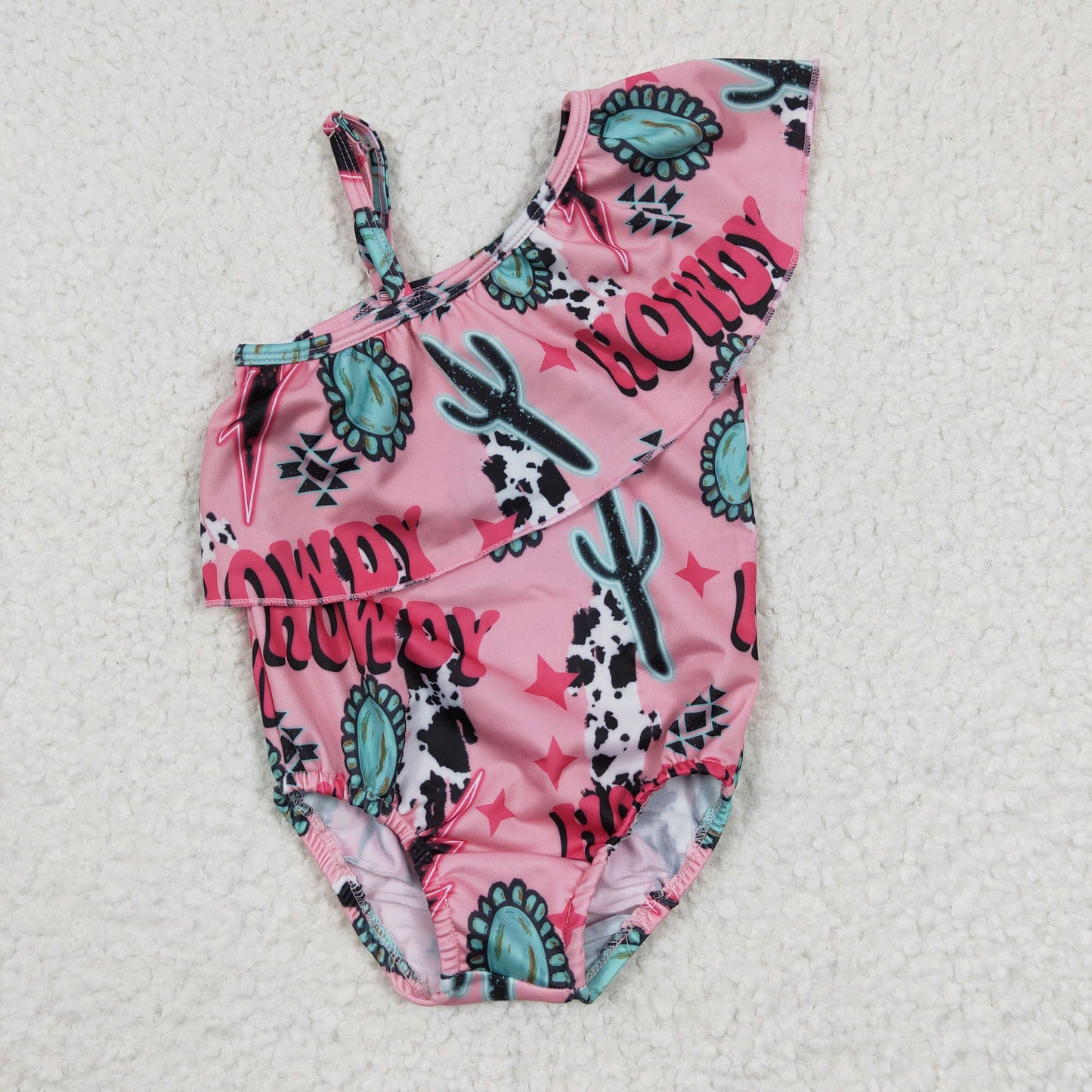 S0092 Pink Western Howdy Girls Swimming Bathing Suits Swimsuits