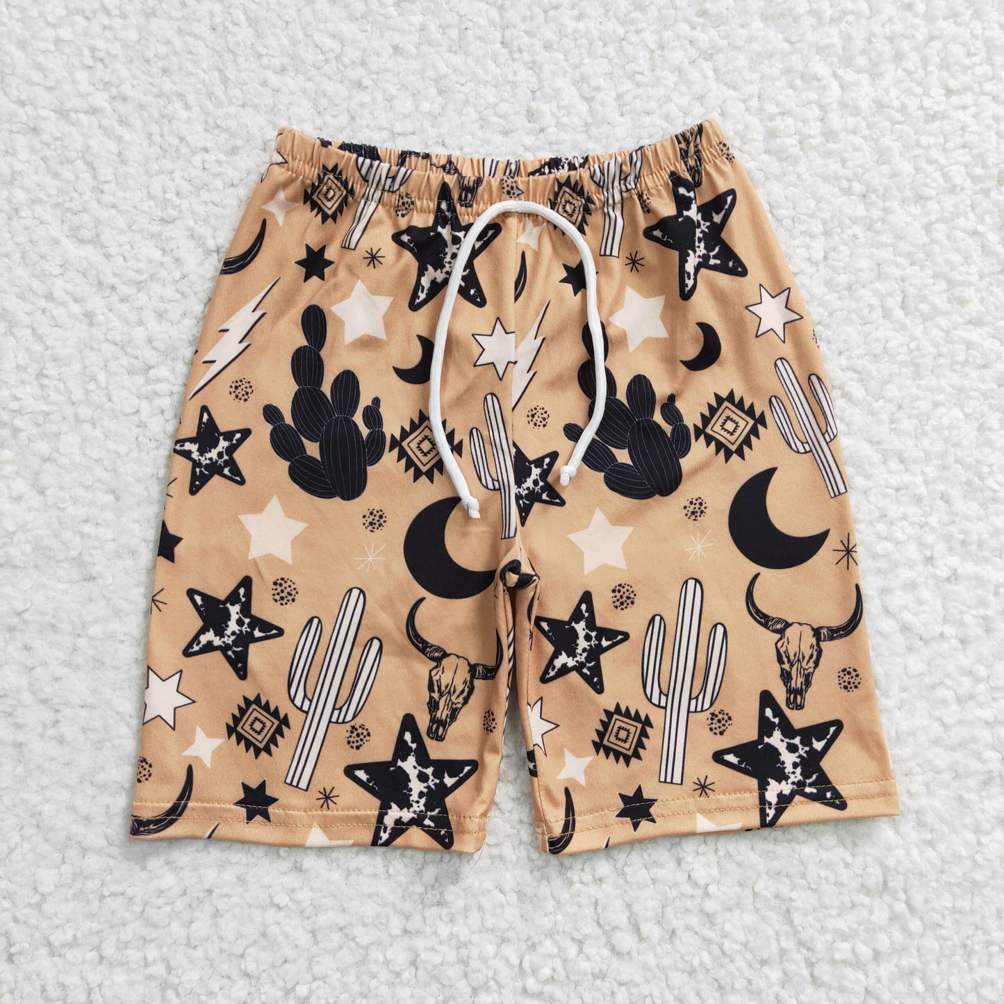 S0029 Brown Cactus Western Highland Cows Boys Bathing Suits Swimsuits Swimming Trunks