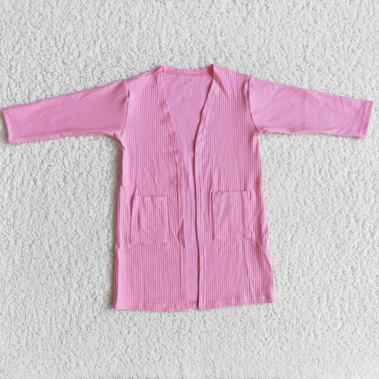 6 A31-14 Hot Pink Long Sleeve 2 Pockets Cardigan