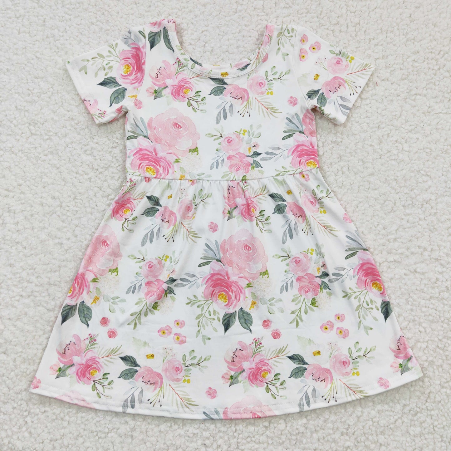 GSD0274 Floral Pink  Girls Short Sleeve Dresses