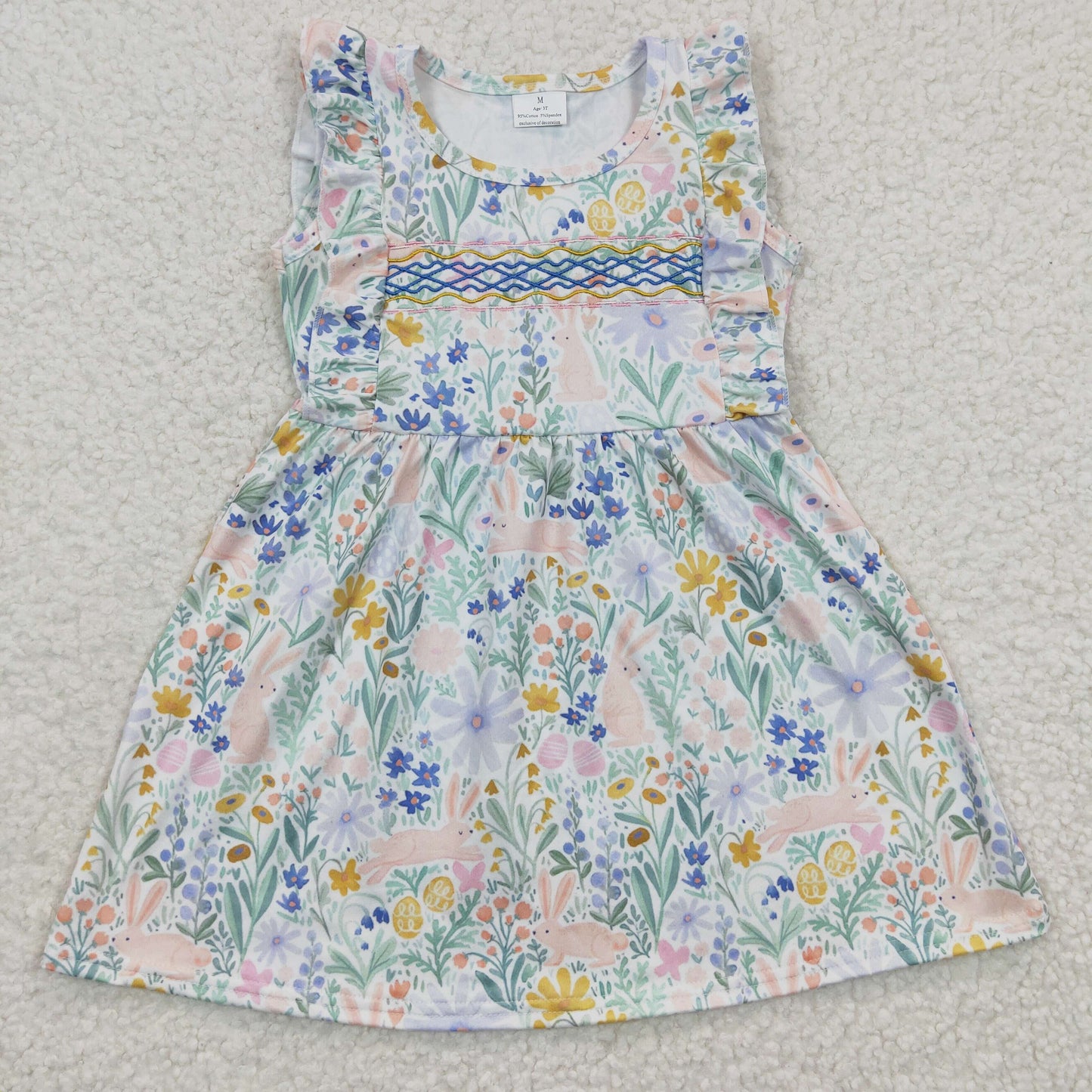 GSD0272 Easter Rabbit Floral Girls Short Sleeve Dresses