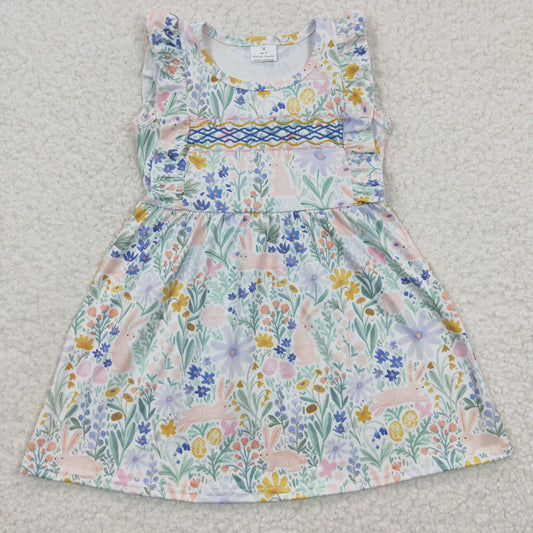 GSD0272 Easter Rabbit Floral Girls Short Sleeve Dresses