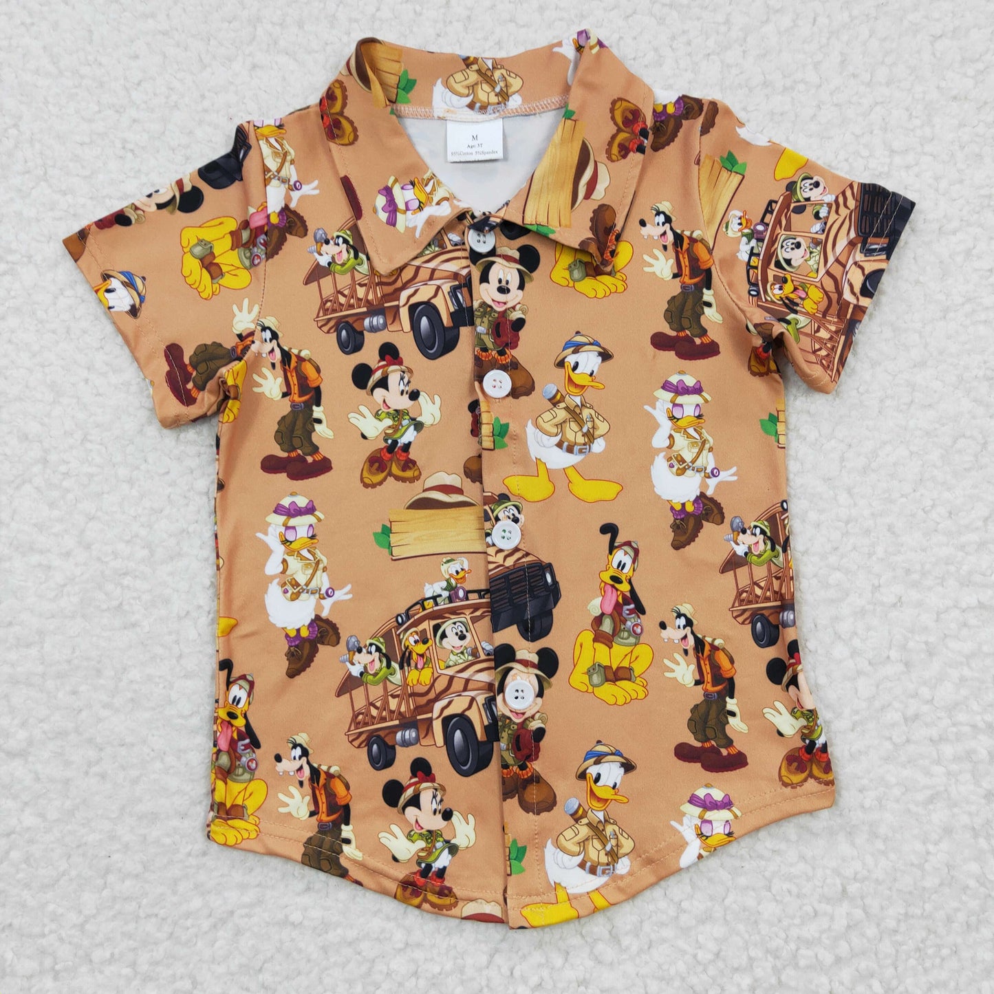 BT0155 Yellow Brown M Cartoon Boys Short Sleeve Top Collar T-Shirts