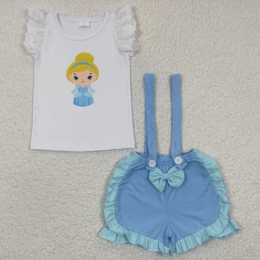 A4-3  Yellow Blue Princess Mermaid Scale Girls Short Sleeve With Skirt Overall Dresses Outfits