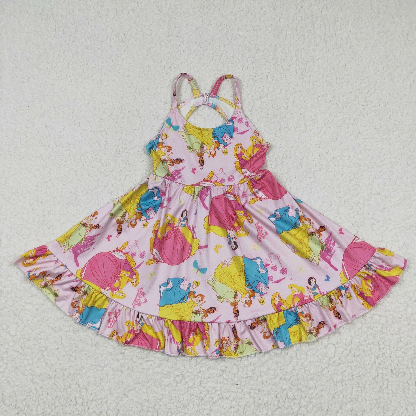 GSD0281 Pink Princess Cartoon Girls Short Sleeve Dresses