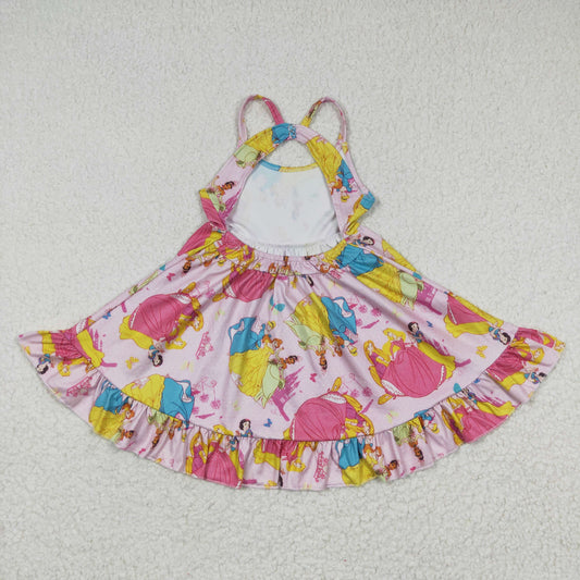 GSD0281 Pink Princess Cartoon Girls Short Sleeve Dresses