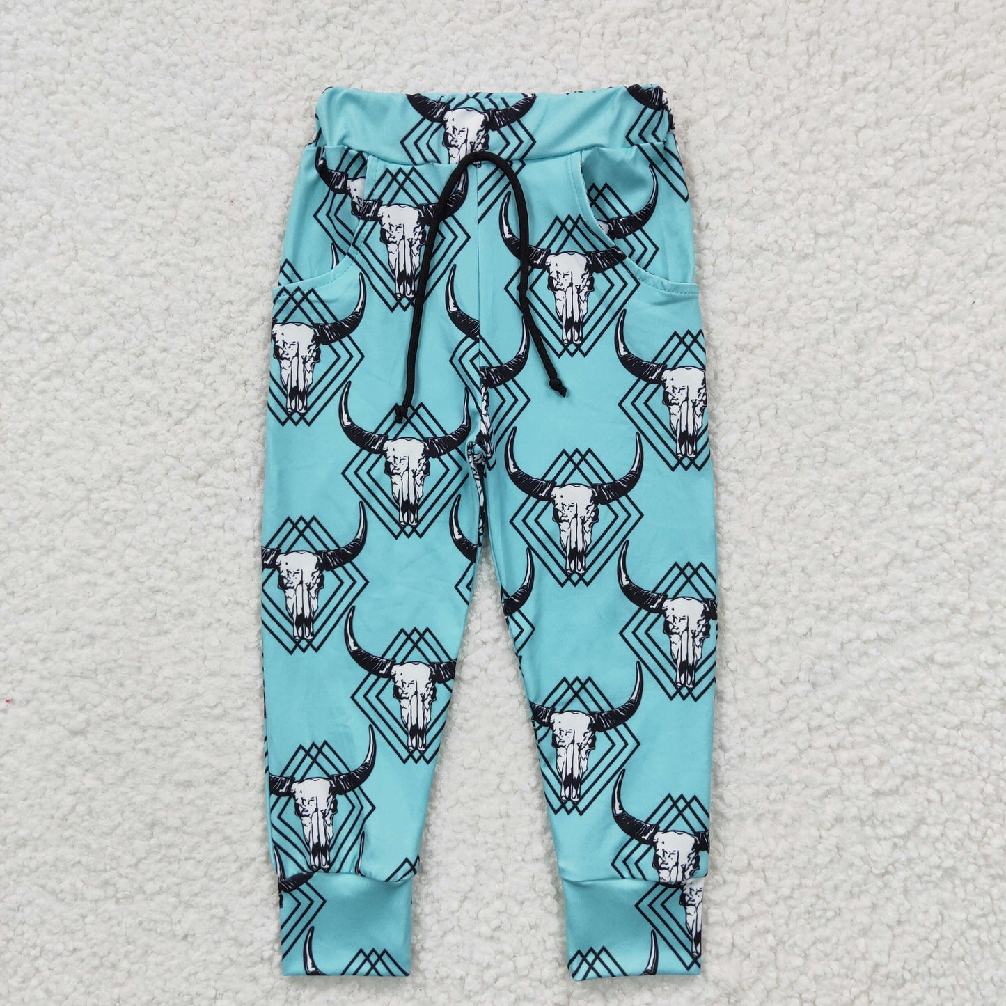 P0087 Blue Highland Cow Cactus Baby Girls Legging Long Pants