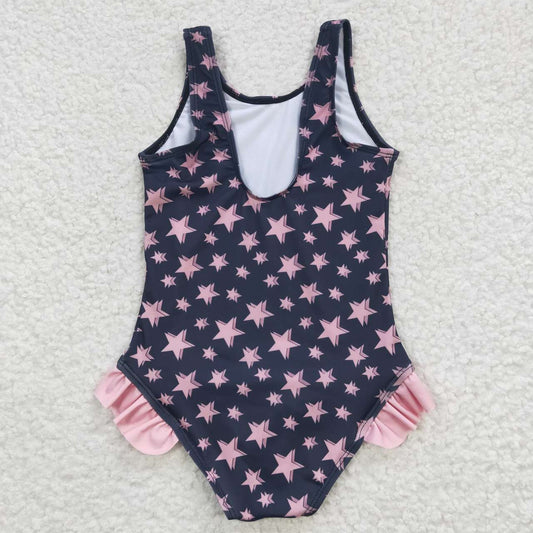 S0048 Pink Blue Star Girls Swimming Bathing Suits Swimsuits